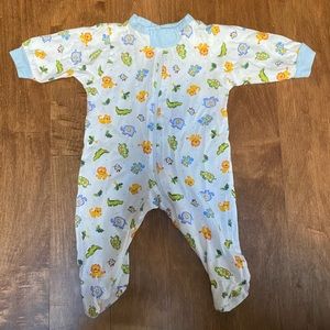 Light blue yellow and blue animal dot long sleeve footie onesie Gerber newborn